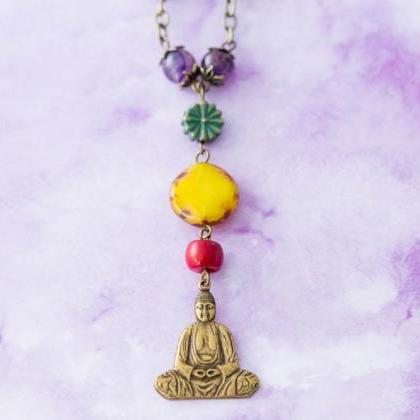 Sitting Buddha Necklace, Colorful Buddha Necklace,..