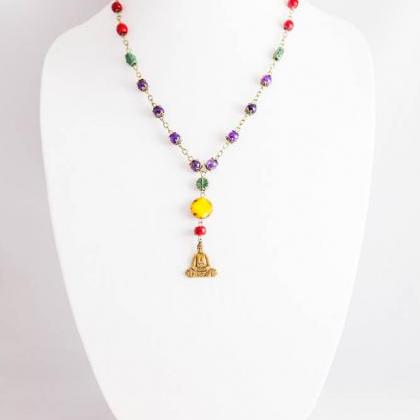 Sitting Buddha Necklace, Colorful Buddha Necklace,..