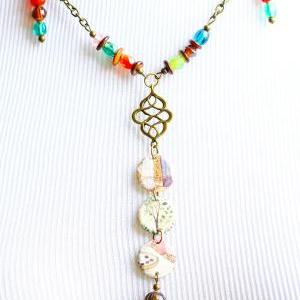Vintage Tin Necklace, Boho Necklace, Colorful..