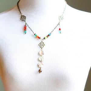 Vintage Tin Necklace, Boho Necklace, Colorful..