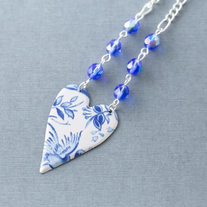 Tin Heart Necklace, Cobalt Blue Necklace, Blue..