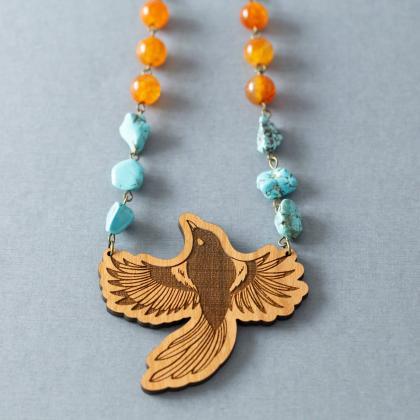 Magpie Necklace, Bird Pendant Necklace, Crow..