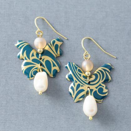 Blue & Gold Butterfly Earrings, Tin..