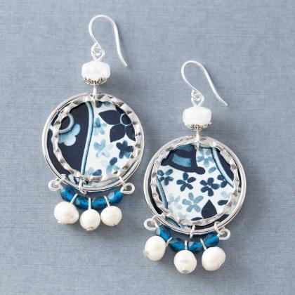 Blue And White Flower Earrings, Tin Earrings,..
