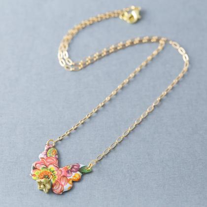 Colorful Boho Butterfly Necklace, Tin Necklace,..
