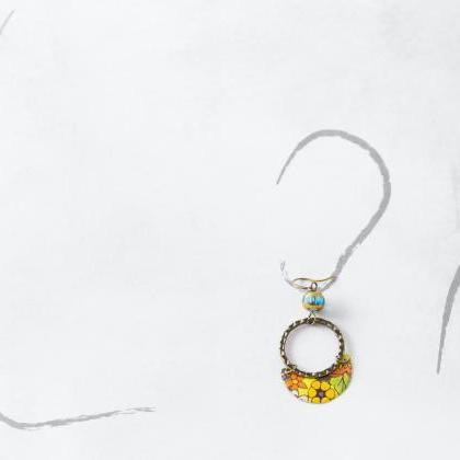 Semicircle Hoop Earrings, Floral Earrings, Hippie..