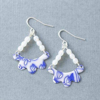 Blue & White Floral Earrings, Tea Tin..