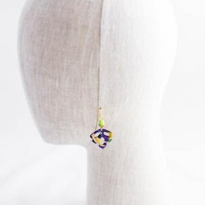 Purple Leaf Earrings With Chartreuse Green Beads..