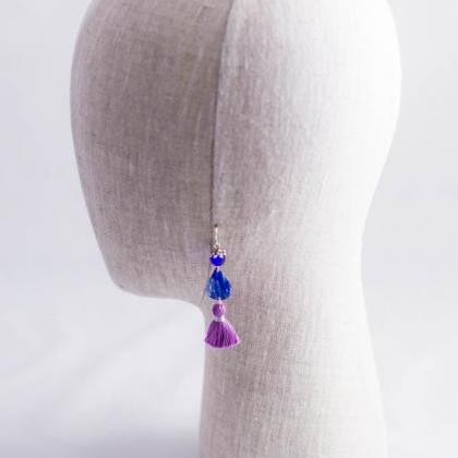 Blue And Purple Tassel Earrings With Vintage Tin,..