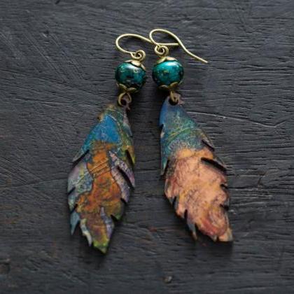 Hand Painted Recycled Plastic Earrings With Gold..