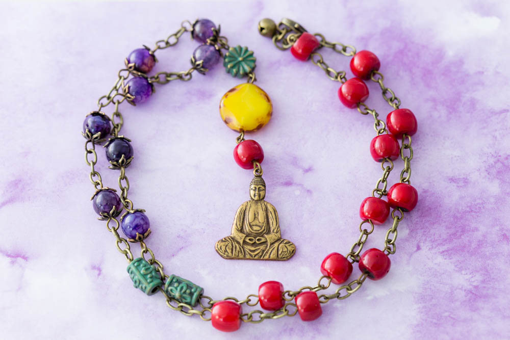 Sitting Buddha Necklace, Colorful Buddha Necklace, Buddhist Necklace, Spiritual Jewelry, Buddha Jewelry, Meditation Jewelry