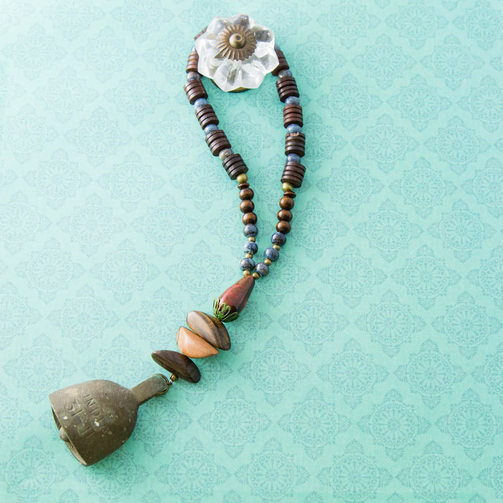Decorative India Beaded Boho Blue Ceramic Beaded Brass Vintage