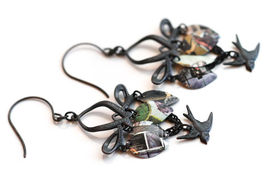 Black Bird Earrings Black Bird Jewelry Swallow Earrings