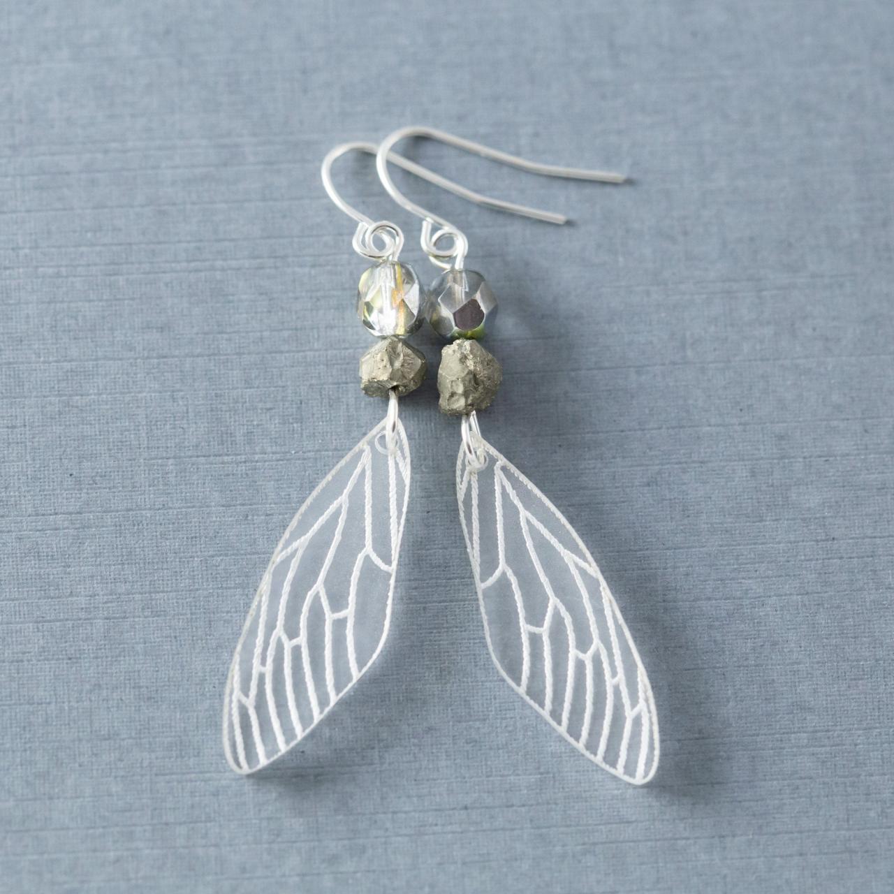 Fairy Wing Earrings, Cicada Wing Earrings, Pyrite Earrings, Cicada Earrings, Insect Wing Earrings, Acrylic Earrings, Nature Jewelry