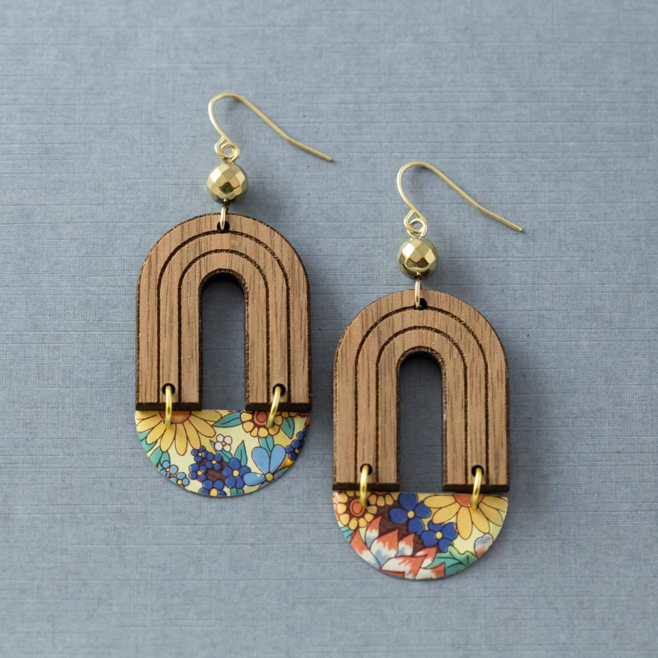 Modern Boho Rainbow Arch Earrings, Mixed Media Earrings, Vintage Tin Earrings, Half Circle Earrings, Geometric Jewelry
