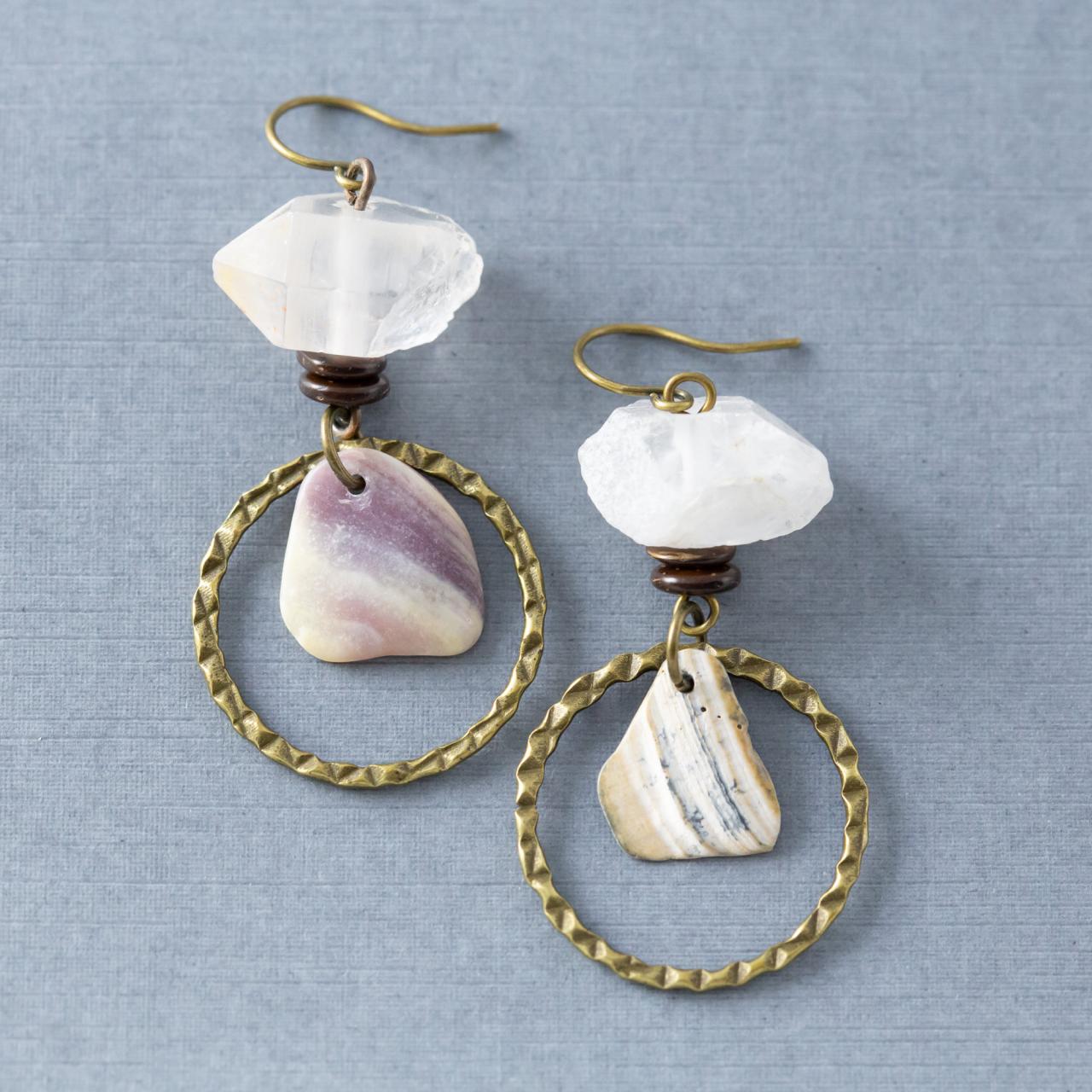South Carolina Boho Beach Sea Tumbled Shell And Crystal Earrings, Bohemian Jewelry
