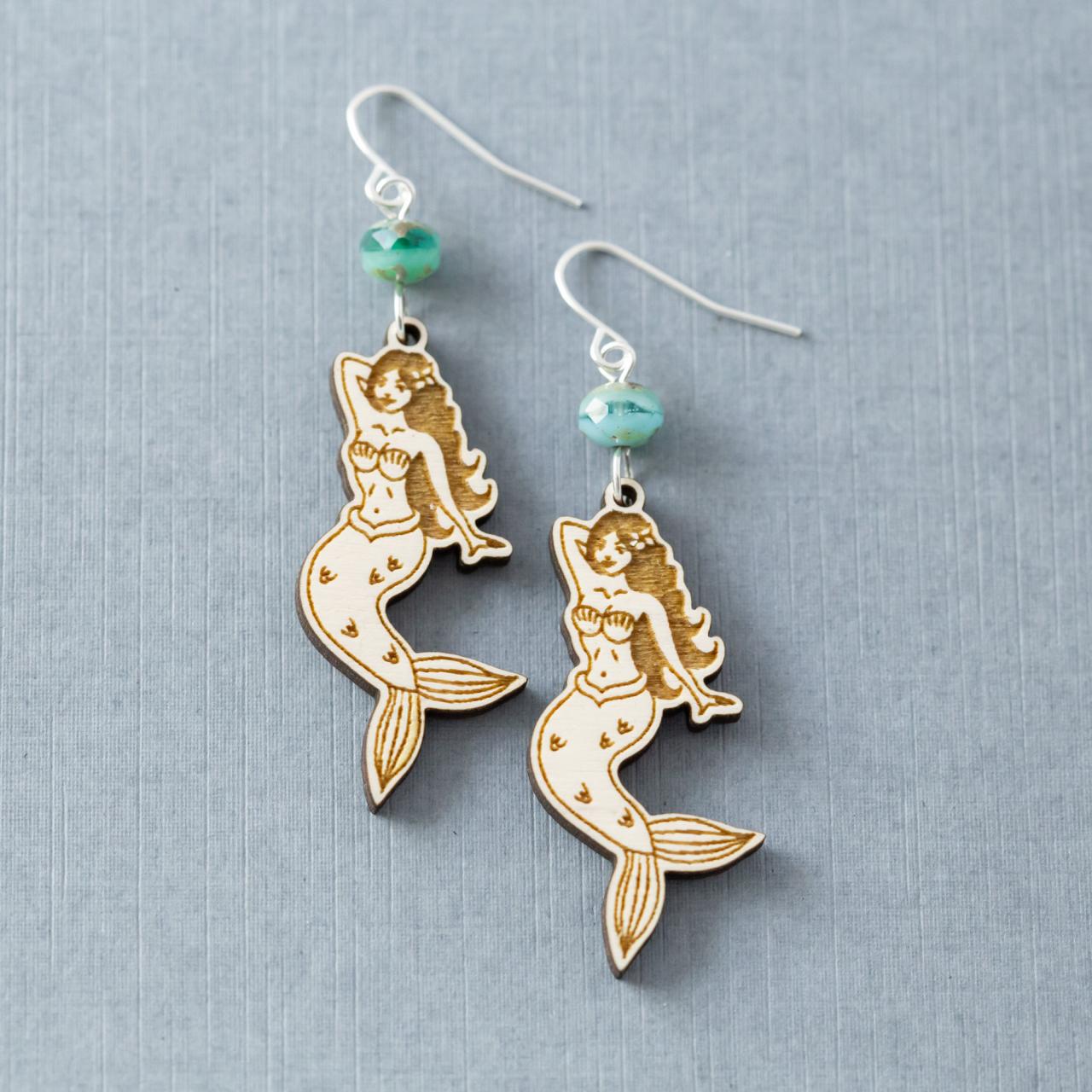 Cute Mermaid Earrings, Silver, White & Blue Earrings, Beach Earrings, Mermaid Dangle Earrings, Coastal Earrings, Mermaid Jewelry